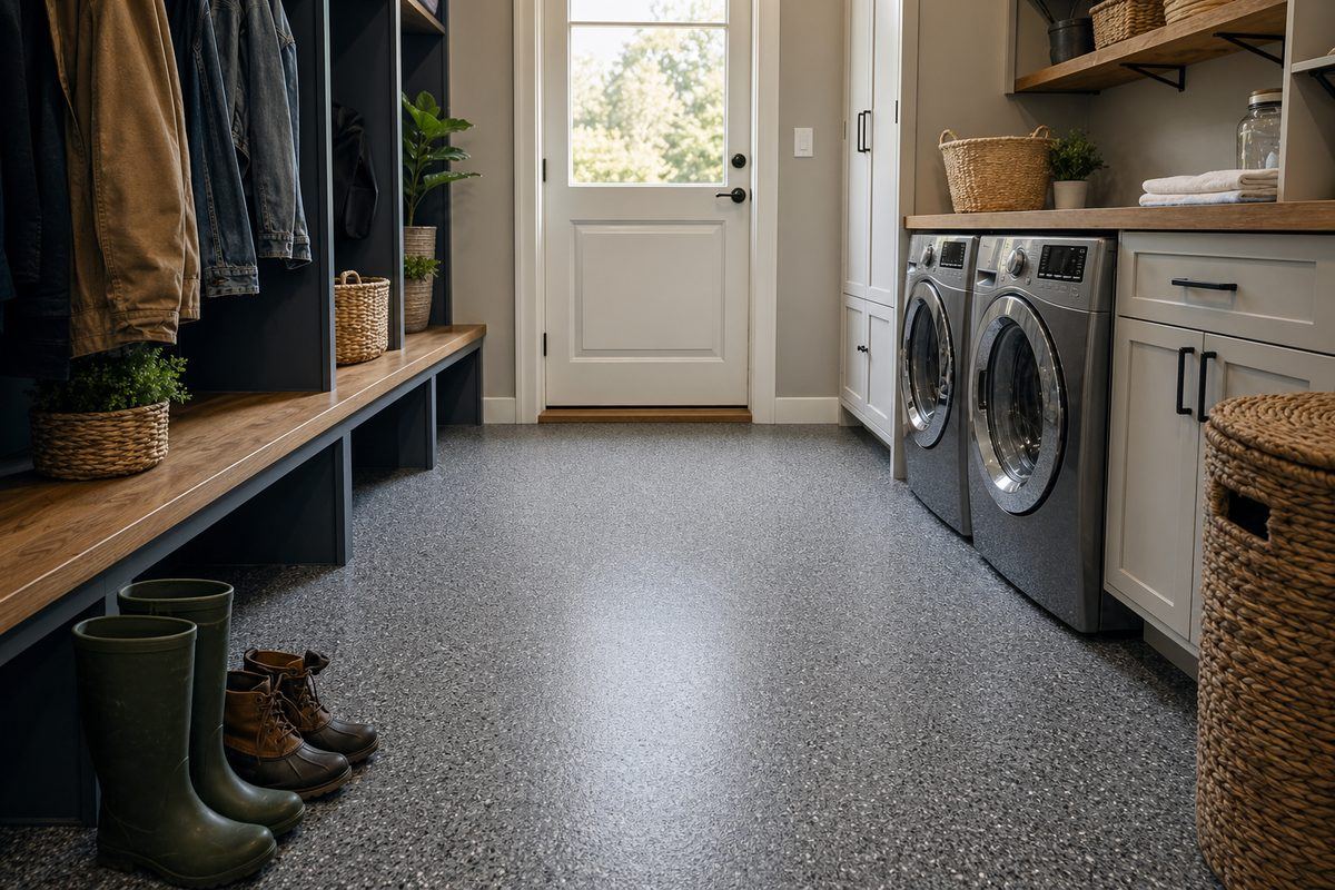 Plancher époxy facile à entretenir dans une entrée familiale